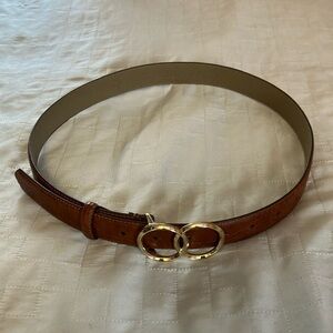 Express Brown Mock Croc Belt with Gold Double O-Ring Buckle - Size Small